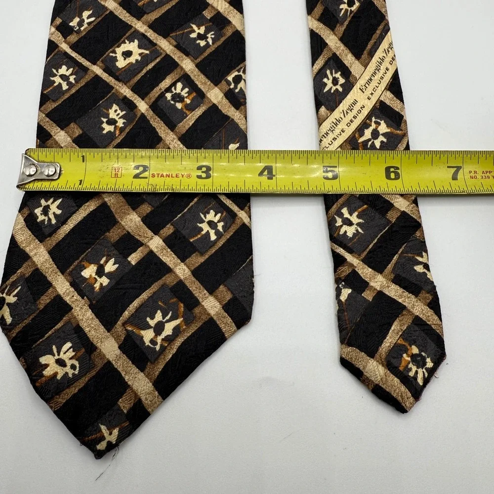 Ermenegildo‎ Zegna Silk Tie Black Gold Geometric Pattern Luxury Mens **READ
